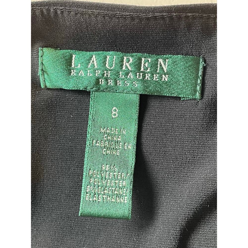 Lauren Ralph Lauren Faux Wrap Sheath Dress Black Ruched Sz 8 Cap Sleeves Career - Picture 2 of 12
